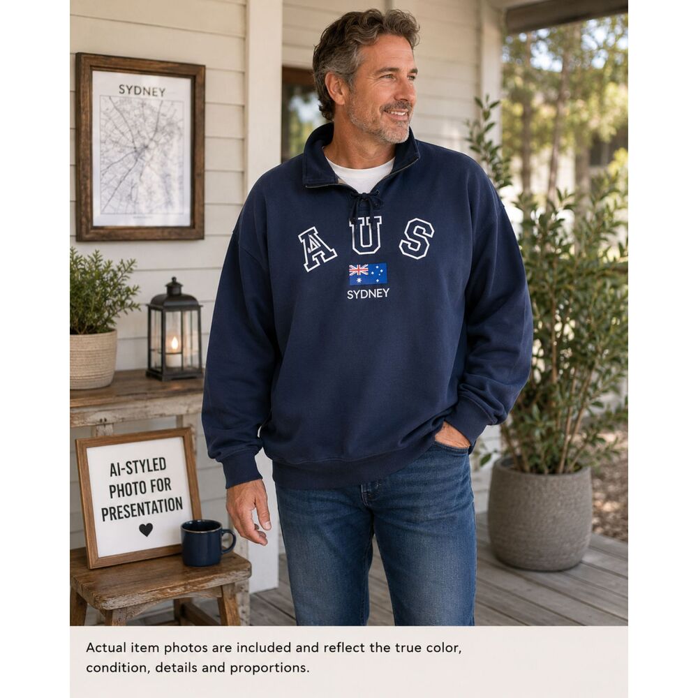 AUS Australia Sydney Mens XXL Navy Pullover Sweatshirt Jacket Drawstring